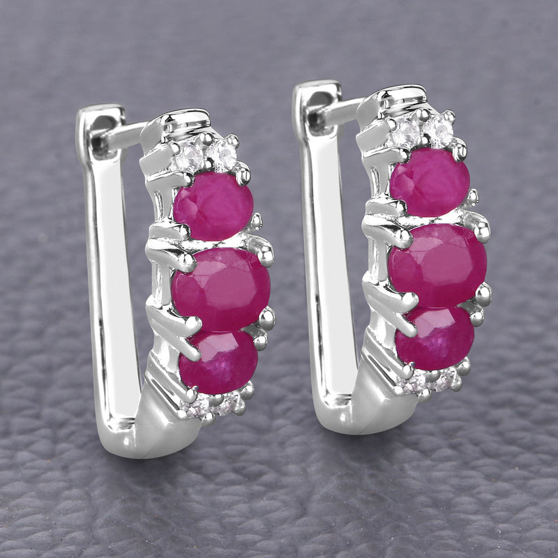 1.66 Carat Genuine Ruby and White Topaz .925 Sterling Silver Earrings