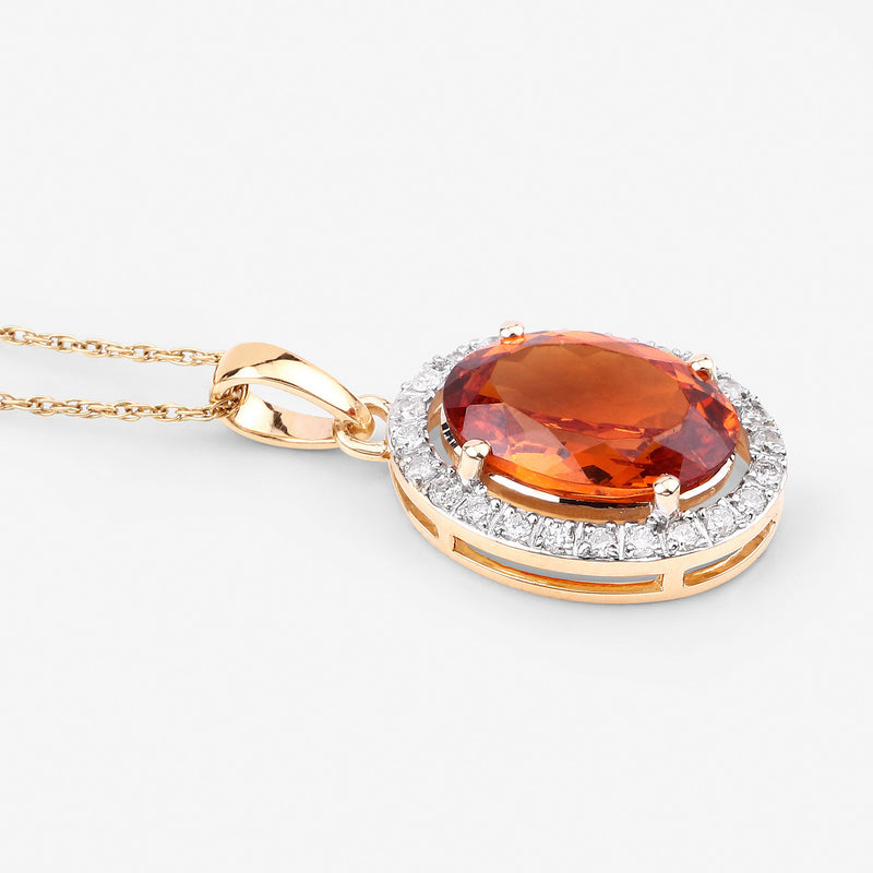 4.46 Carat Genuine Spessartite Garnet and White Diamond 14K Yellow Gold Pendant