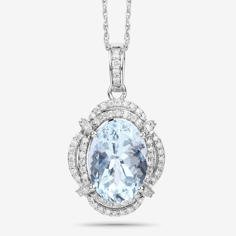 5.42 Carat Genuine Aquamarine and White Diamond 14K White Gold Pendant