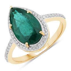 IGI Certified 3.62 Carat Genuine Zambian Emerald and White Diamond 14K Yellow Gold Ring