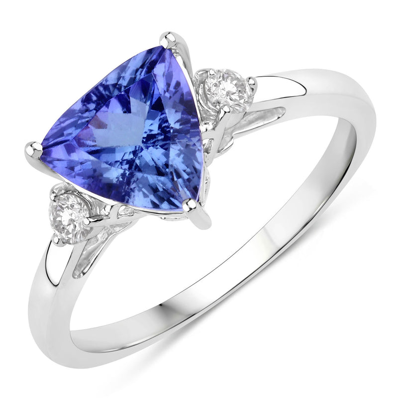 1.83 Carat Genuine Tanzanite and White Diamond 14K White Gold Ring