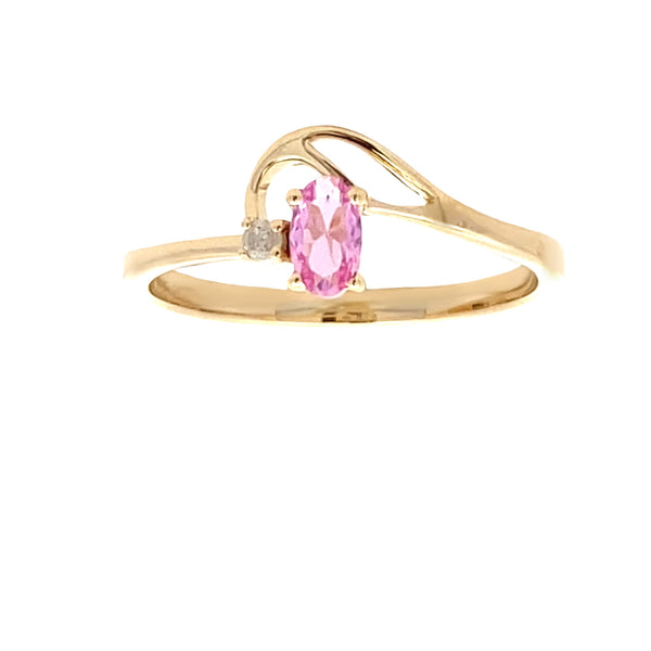 .02ct Created Sapphire Diamond Ring 10KT Yellow Gold