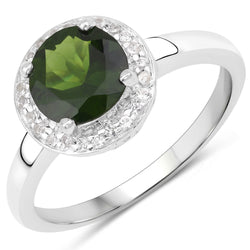 1.90 Carat Genuine Chrome Diopside and White Topaz .925 Sterling Silver Ring