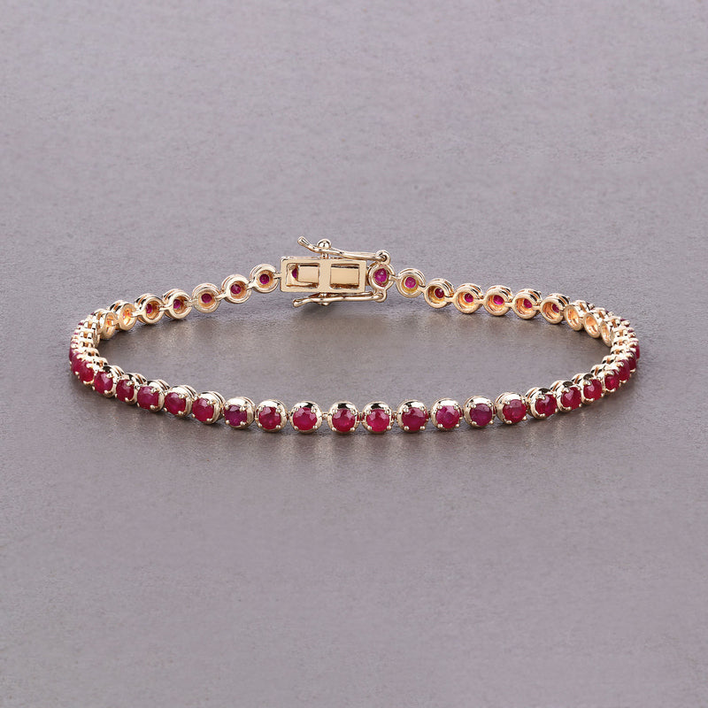 3.13 Carat Genuine Mozambique Ruby 14K Yellow Gold Bracelet