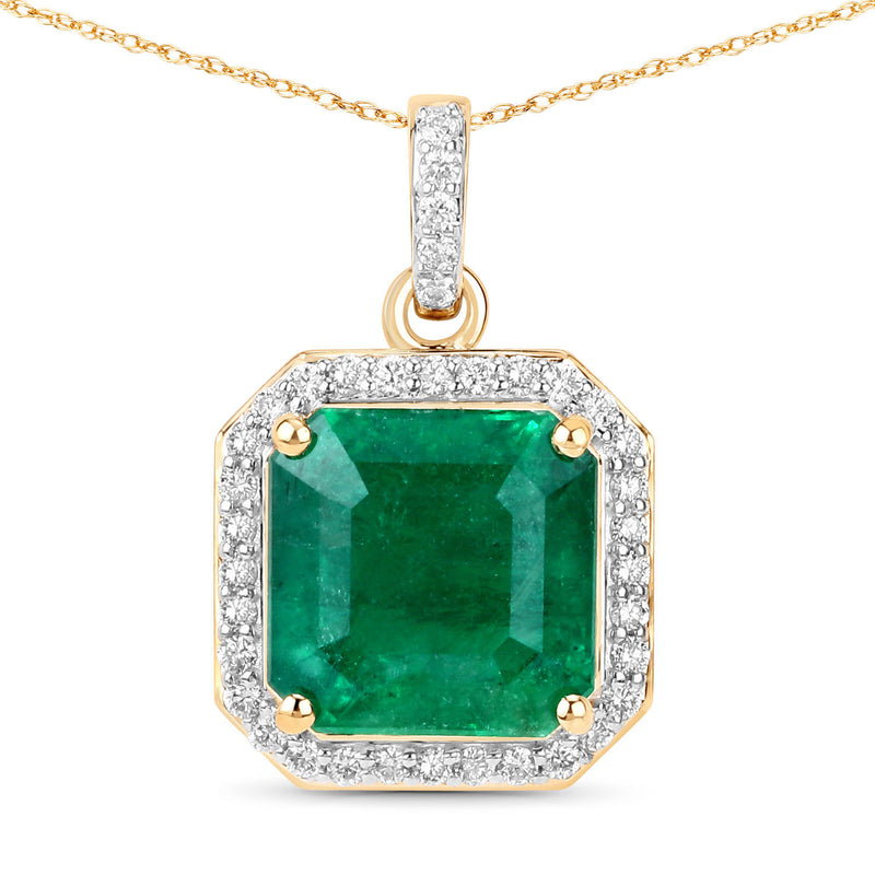 IGI Certified 4.23 Carat Genuine Zambian Emerald and White Diamond 14K Yellow Gold Pendant