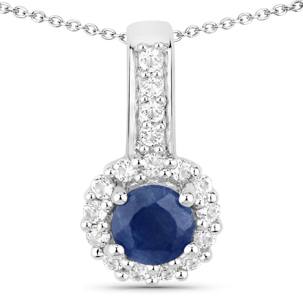 2.17 Carat Genuine Blue Sapphire and White Topaz .925 Sterling Silver Jewelry Set