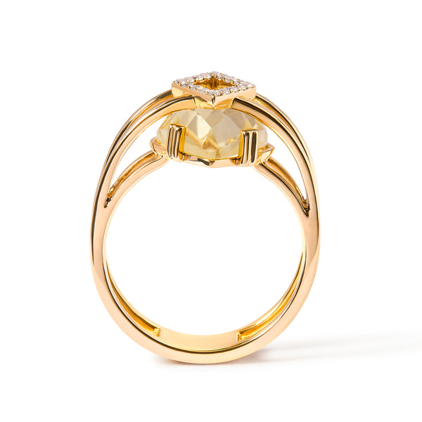 14K Yellow Gold 15x15 MM Marquise Cut Yellow Topaz and Diamond Accent Statement Cocktail Ring (G-H Color, SI1-SI2 Clarity)