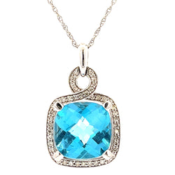 Blue Topaz Diamond Fashion Pendants 14KT White Gold