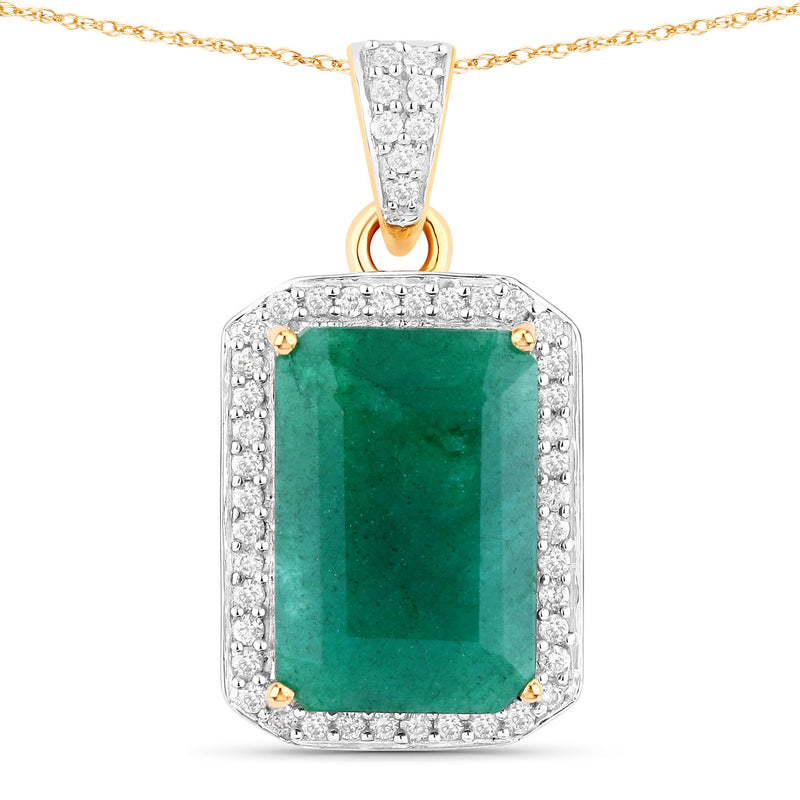 5.75 Carat Dyed Emerald and White Diamond 14K Yellow Gold Pendant