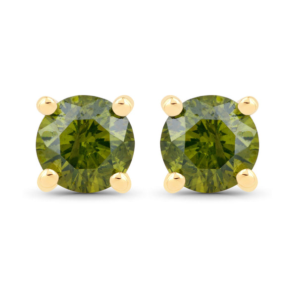 0.30 Carat Genuine Green Diamond 10K Yellow Gold Earrings