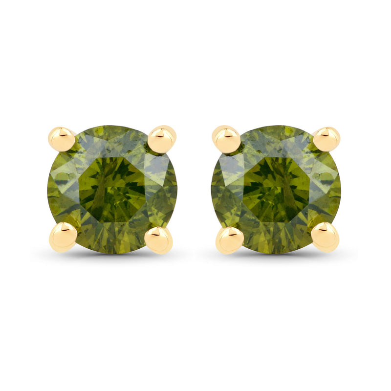 0.30 Carat Genuine Green Diamond 10K Yellow Gold Earrings