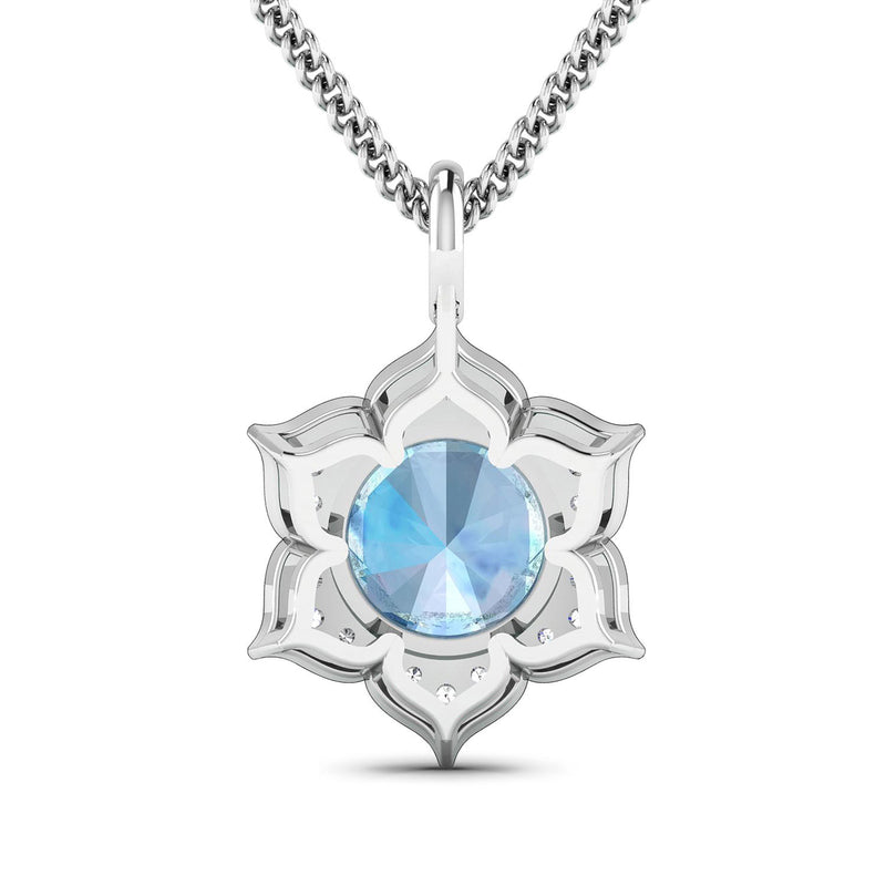 2.04 Carat Genuine Aquamarine and White Diamond 14K White Gold Pendant