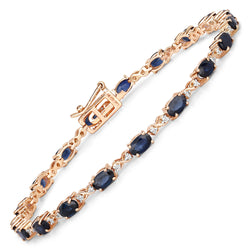 4.43 Carat Genuine Blue Sapphire and White Diamond 14K Rose Gold Bracelet