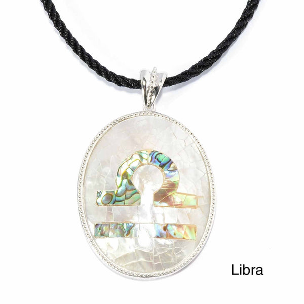 Libra Zodiac Pendant Necklace with River Shell, Abalone, and Sterling Silver