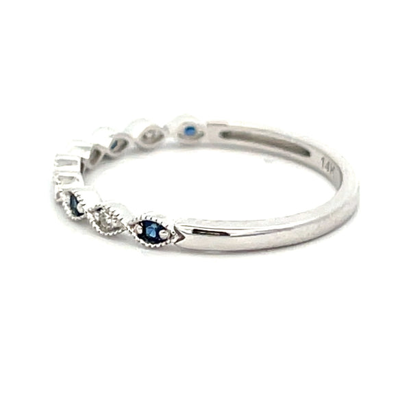 Sapphire Diamond Wedding Band Ring 14KT White Gold