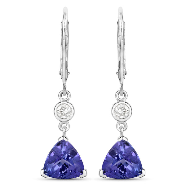 4.44 Carat Genuine Tanzanite and White Diamond 14K White Gold Earrings