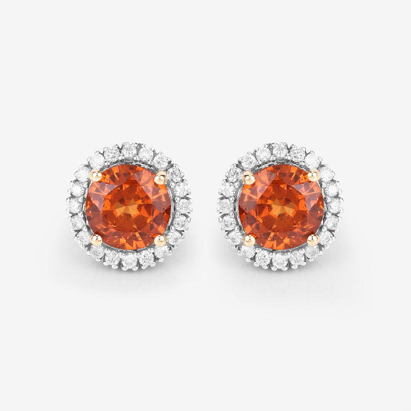 2.50 Carat Genuine Spessartite Garnet and White Diamond 14K Yellow Gold Earrings