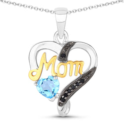 0.57 Carat Genuine Swiss Blue Topaz and Black Spinel .925 Sterling Silver Pendant