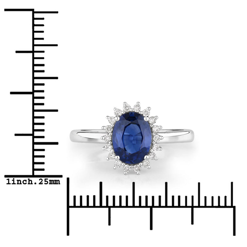 1.66 Carat Genuine Blue Sapphire and White Diamond 14K White Gold Ring