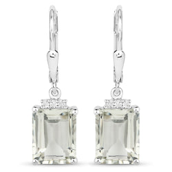 7.23 Carat Genuine Green Amethyst and White Topaz .925 Sterling Silver Earrings