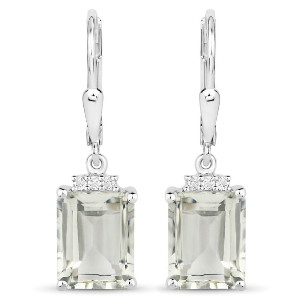 7.23 Carat Genuine Green Amethyst and White Topaz .925 Sterling Silver Earrings