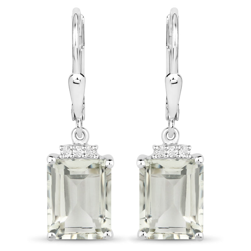 7.23 Carat Genuine Green Amethyst and White Topaz .925 Sterling Silver Earrings