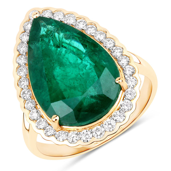 IGI Certified 5.44 Carat Genuine Zambian Emerald and White Diamond 14K Yellow Gold Ring