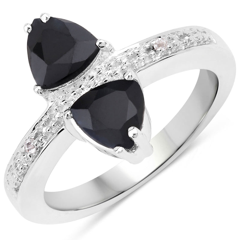 1.61 Carat Genuine Black Sapphire and White Topaz .925 Sterling Silver Ring