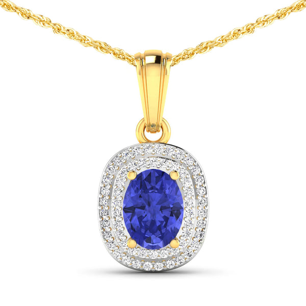 1.45 Carat Genuine Tanzanite and White Diamond 14K Yellow Gold Pendant