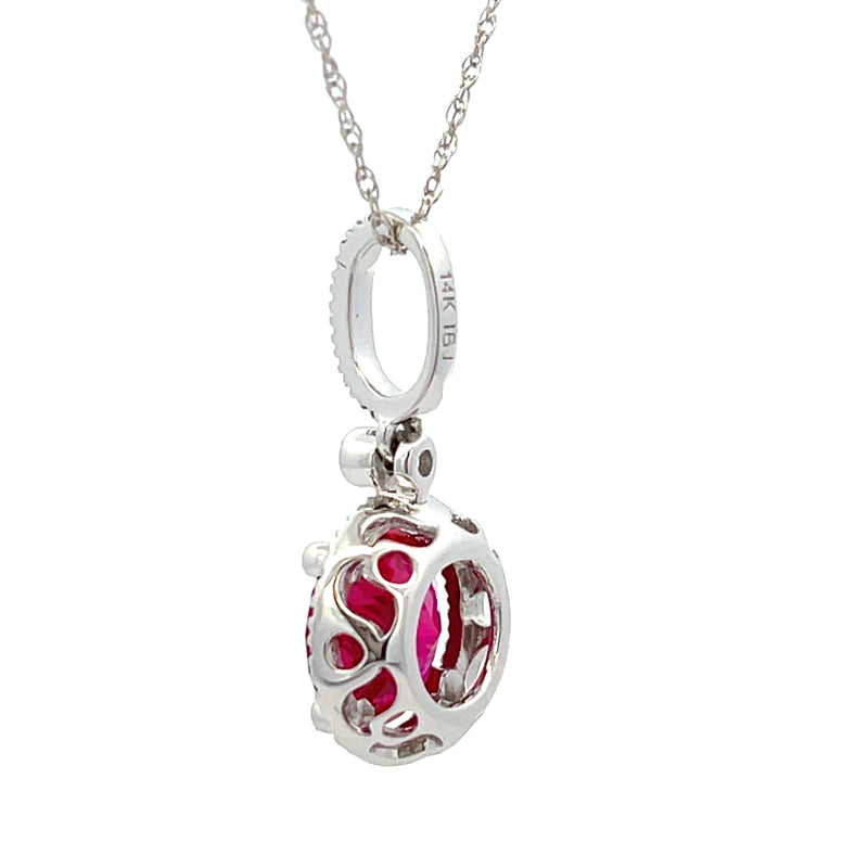 Created Ruby Diamond Fashion Pendants 14KT White Gold