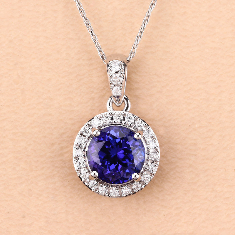 2.50 Carat Genuine Tanzanite and White Diamond 14K White Gold Pendant