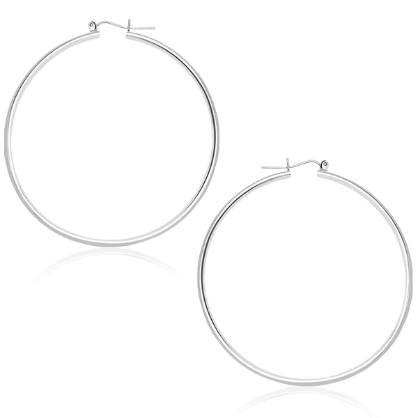 14k White Gold Polished Hoop Earrings (45 mm)