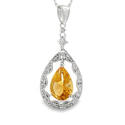 1.38ct Citrine Diamond Fashion Pendants 14KT White Gold