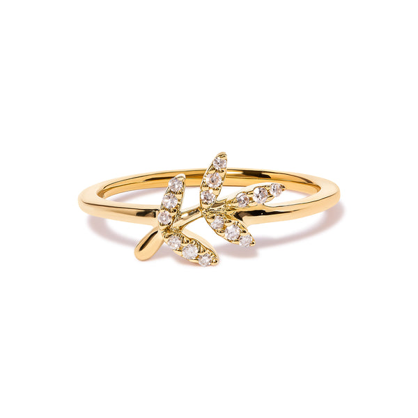 10K Yellow Gold 1/10 Cttw Diamond Leaf and Branch Ring (H-I Color, I1-I2 Clarity) - Ring Size 7