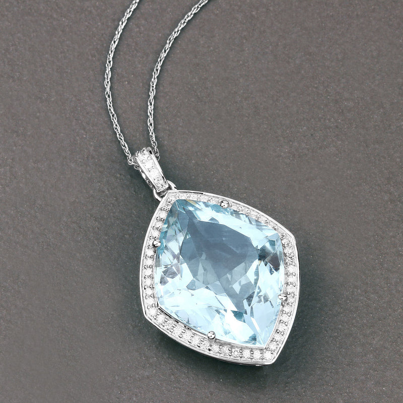 24.22 Carat Genuine Aquamarine and White Diamond 14K White Gold Pendant