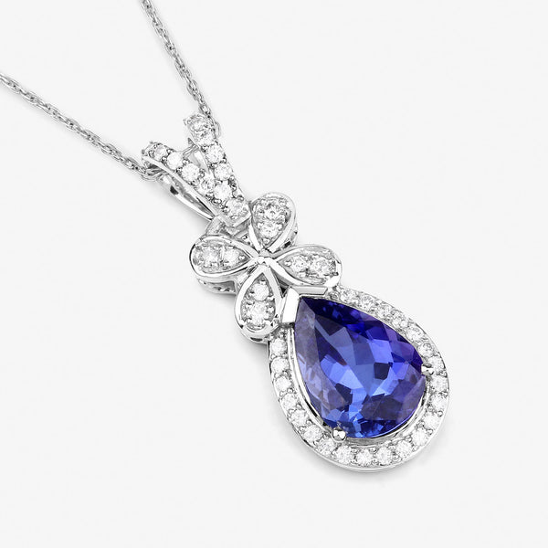 1.83 Carat Genuine Tanzanite and White Diamond 14K White Gold Pendant