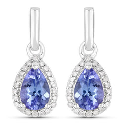 0.86 Carat Genuine Tanzanite And White Diamond .925 Sterling Silver Earrings