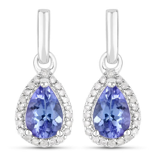 0.86 Carat Genuine Tanzanite And White Diamond .925 Sterling Silver Earrings