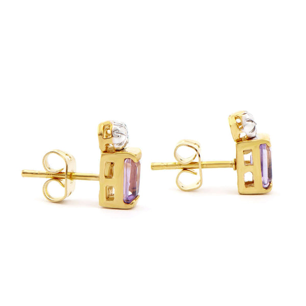 1.04 ctw Amethyst & Diamonds 18K Gold Plated Designer Earrings