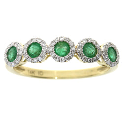 Emerald Diamond Wedding Band Ring 14KT Yellow Gold