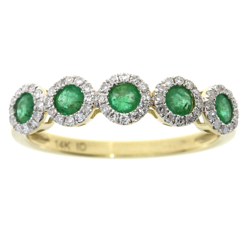 Emerald Diamond Wedding Band Ring 14KT Yellow Gold