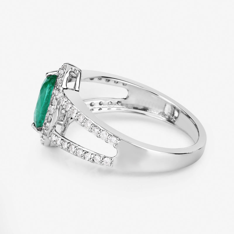 1.62 Carat Genuine Zambian Emerald and White Diamond 14K White Gold Ring