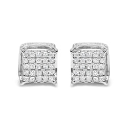 10K White Gold 1/2 Cttw Princess Cut Diamond Square Shaped Multi Stone Stud Earrings (H-I Color, SI1-SI2 Clarity)