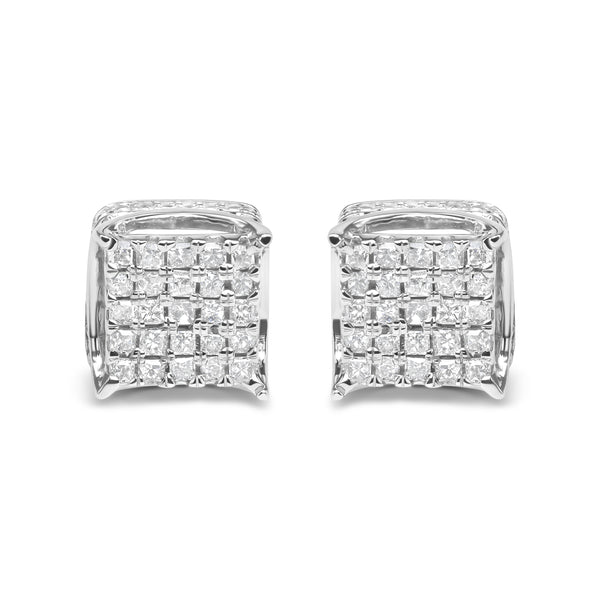 10K White Gold 1/2 Cttw Princess Cut Diamond Square Shaped Multi Stone Stud Earrings (H-I Color, SI1-SI2 Clarity)