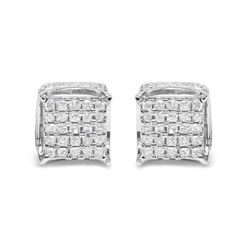 10K White Gold 1/2 Cttw Princess Cut Diamond Square Shaped Multi Stone Stud Earrings (H-I Color, SI1-SI2 Clarity)