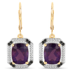 5.56 Carat Genuine Amethyst, Black Diamond and White Topaz .925 Sterling Silver Earrings