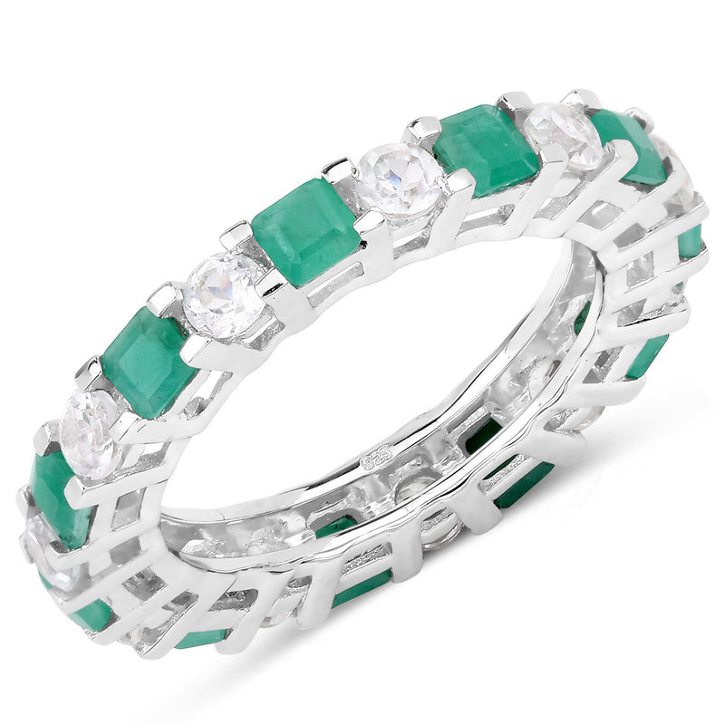 2.86 Carat Genuine Emerald and White Topaz .925 Sterling Silver Ring