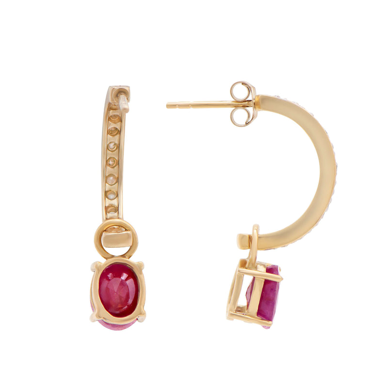 18K  Yellow Gold Plated 925 Sterling Silver Ruby 0.18 Diamond Earrings for Women