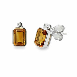 1.09ct Citrine Diamond Stud Earrings 10KT White Gold