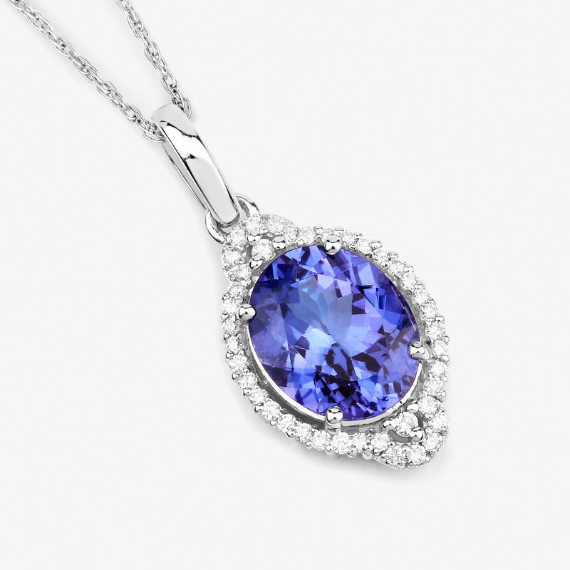 2.76 Carat Genuine Tanzanite and White Diamond 14K White Gold Pendant